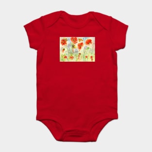 Bumblebees and a Butterfly among Crimson Poppies Baby Bodysuit